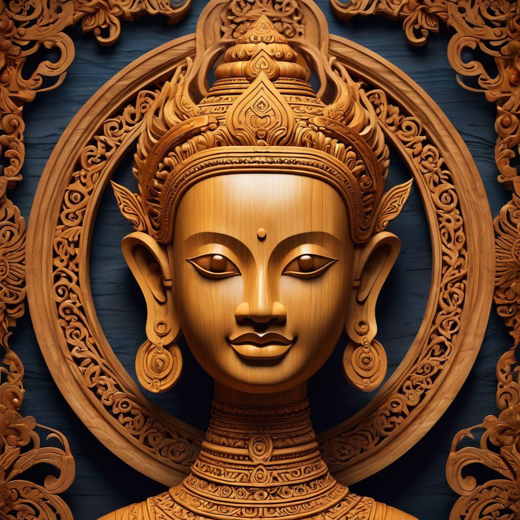 An elegant representation of Khmer cultural elements blending with modern digital themes; include Khmer traditional motifs subtly integrated with a sophisticated tech interface, highlighting the maturity and exclusivity of adult content for sophisticated audiences. Incorporate elements like intricately designed wooden sculptures, traditional silk patterns, and modern digital screens. Ensure the theme remains tasteful and respectful. vector art. vibrant colors. dark and moody background.